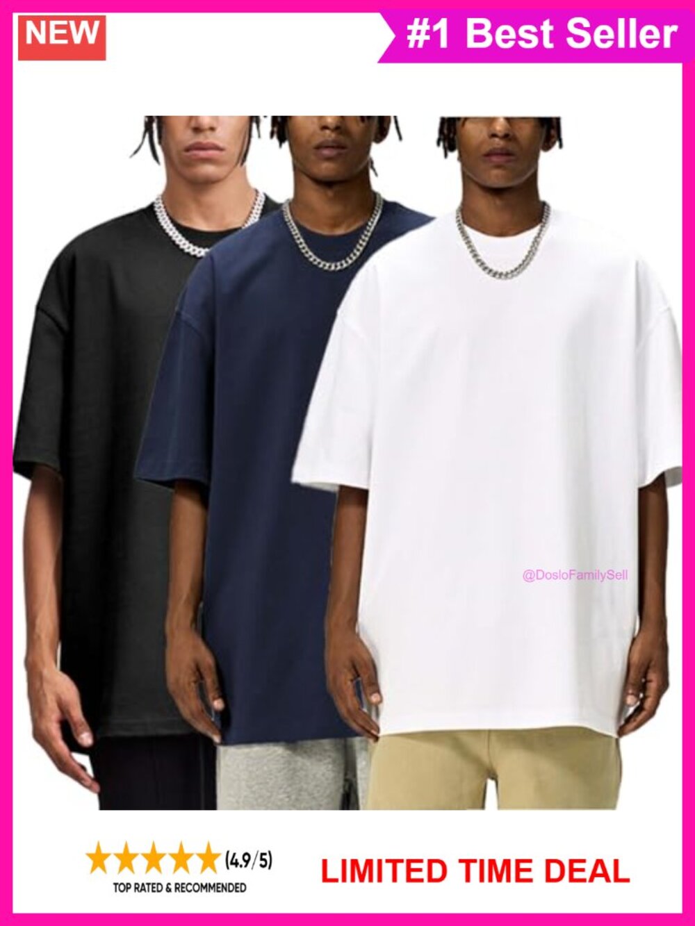 Oversized Cotton T-Shirt Set Heavyweight Crew Neck Short Sleeve Relaxed Fit